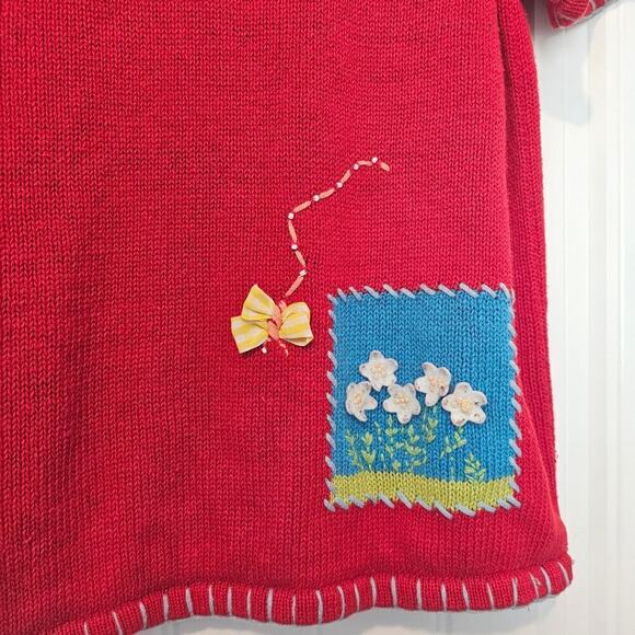 Vintage Granny Cardigan Women Large Shaver Lake Red Picnic Embroidered 3D Preppy - Picture 5 of 10